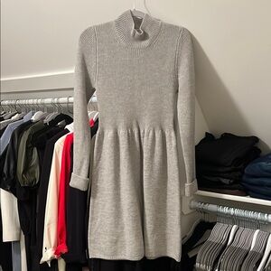 Gray Ribbed Knit Sweater Dress